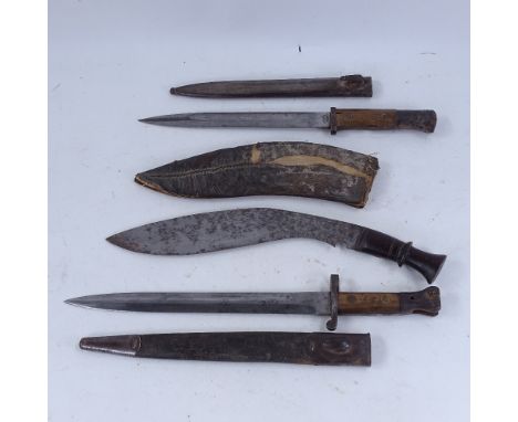 2 First War Period bayonets, including German Rich Herder &amp; Wilkinson, and a kukri knife (3) 