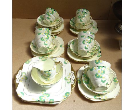 Art Deco Radfords porcelain tea service with yellow and green floral decoration 