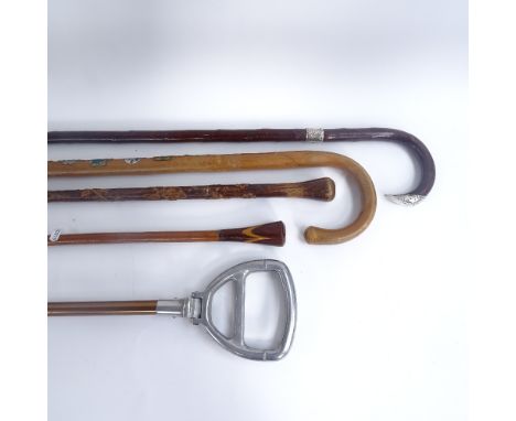 Various walking sticks and a gamebird shooting stick (5) 