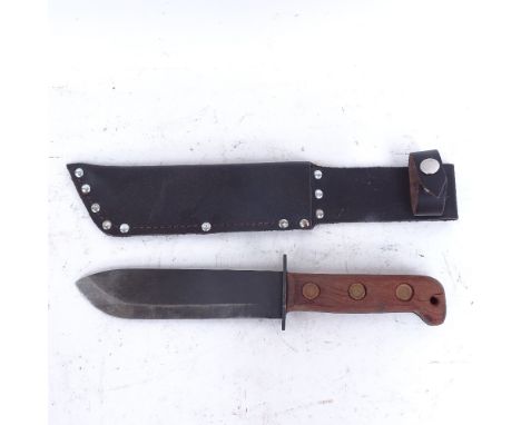 A J Adams Ministry of Defence survival knife, dated 1993, no. 127 8214, blade length 18cm, in original leather scabbard 