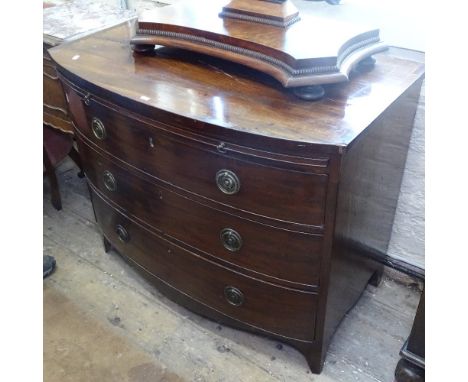 A Georgian mahogany bow-front chest, with brushing slide and 3 long drawers under, bracket feet, W99cm, H82cm, D55cm 