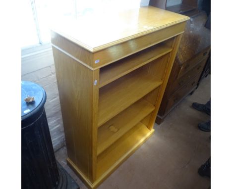 A light oak open bookcase with adjustable shelves, W89cm, D34cm, H127cm 