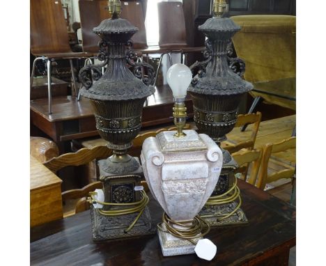 A pair of Campana style 2-handled table lamps on acanthus leaf stepped bases, height to top of bayonet fitting 63cm, and a Gr