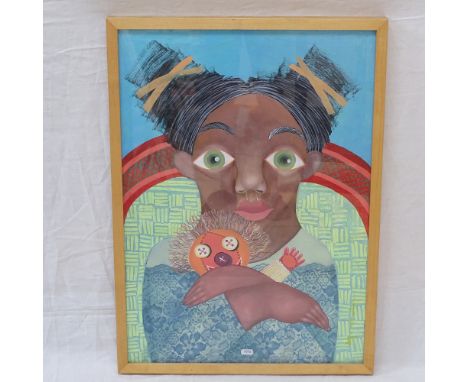 Victor Mora (Cuban), mixed media painting, portrait of a child, 27" x 19", framed 