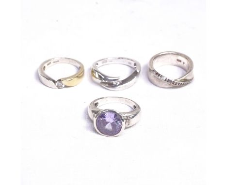 4 silver stone set designer rings, including Givenchy, Fossil, Esprit and Chanti, 24g (4)