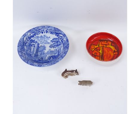 Spode Italian pattern fruit bowl, a Poole dish, a pig and a chipmunk 