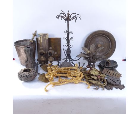 A quantity of various cast-metal fittings and fixtures, including lamp bases etc 