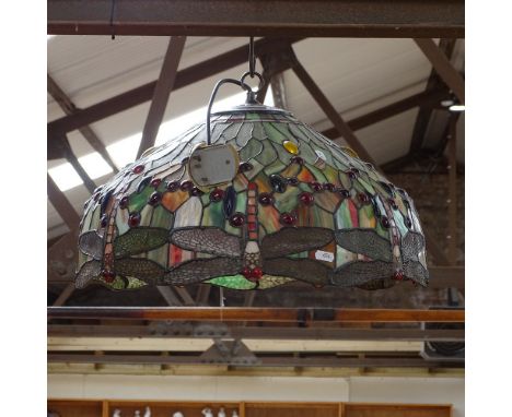 A large Tiffany style leadlight glass dragonfly ceiling light fitting, shade diameter 50cm 