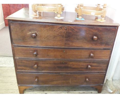 A Victoria mahogany secretaire chest with fitted interior, above three graduated drawers and tapered bracket feet