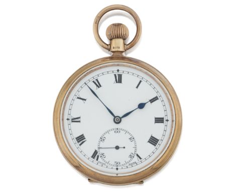 Unsigned. A 9ct gold open face keyless lever pocket watchLondon hallmark for 193515 jewel Swiss movement with bi-metallic com