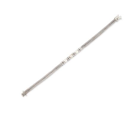 Crinnan Jewellery. An 18ct white gold cultured pearl and diamond bracelet, the centre with alternating cultured pearls and si