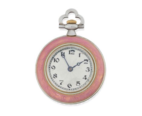 Swiss/French. An early 20th century keyless wind gold, diamond set and and pink enamel fob watch&nbsp;Circa 1900Swiss bar mov