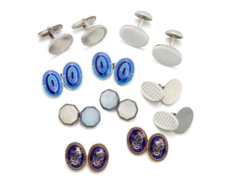 Six pair of silver cufflinks,&nbsp;comprising: a pair of oval cufflinks with swivel fittings by Tiffany &amp; Co.; a pair of 