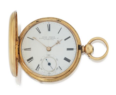 Owen Owens, Liverpool. An 18ct gold keyless lever pocket watchLondon hallmark for 1855Three quarter gilt plate English lever 
