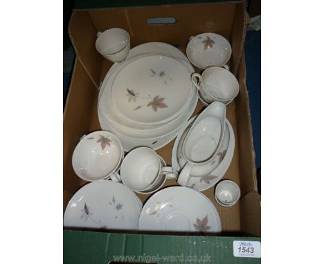 A Royal Doulton 'Tumbling Leaves' pattern part Tea/Dinner Service including cups, saucers, soup dishes, plates, etc.