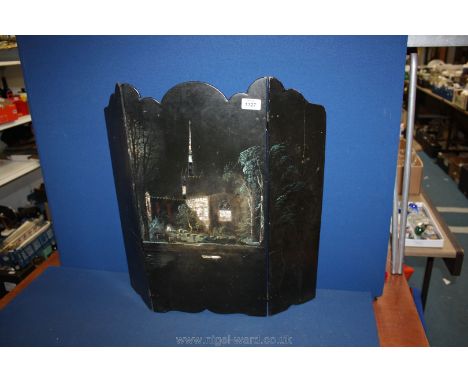 A Victorian lacquered and mother of pearl three fold fire Screen.