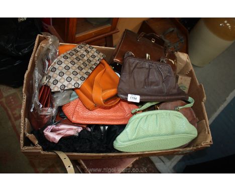 A quantity of vintage handbags, ties (some silk), leather purses etc.