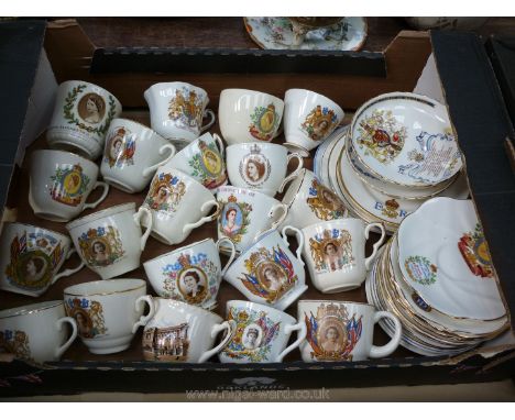 A quantity of cups/saucers and plates, mainly Elizabeth II coronation.