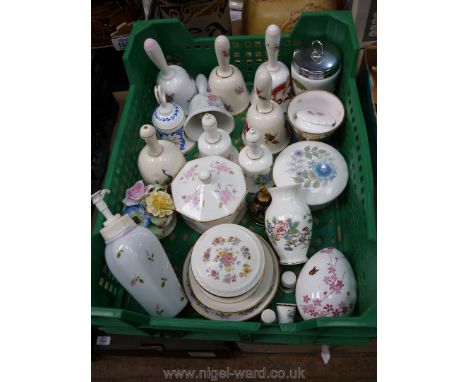 Miscellaneous china bells, Worcester egg coddler, etc.