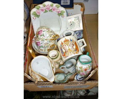A quantity of miniature cups and saucers, Wedgwood pin dishes, etc.