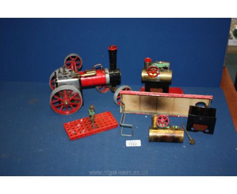 Two Mamod steam engines, one traction, the other a stationary engine.