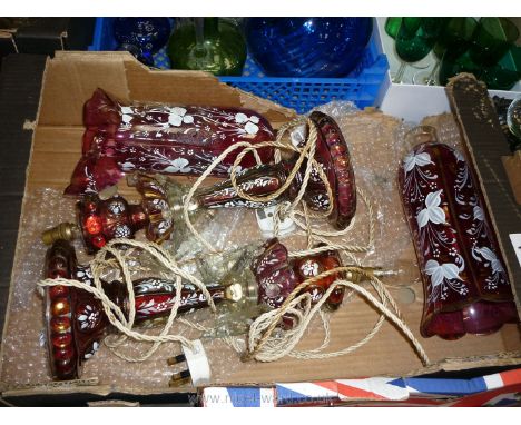 Two vintage Cranberry glass Lamps (one shade a/f).