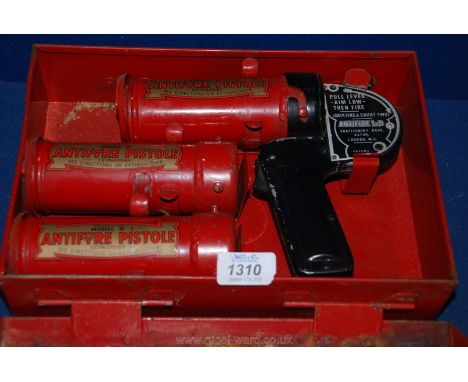 A Vintage Lifeboat Extinguisher Pistol Complete in Original Steel Case with Two Spare Cylinders by Antifyre Ltd of Shaftesbur