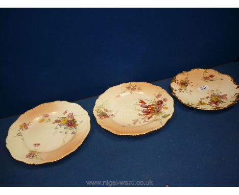 Three hand painted Royal Worcester blush plates.