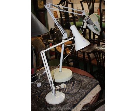 An angle poise magnifying lamp and a desk lamp.