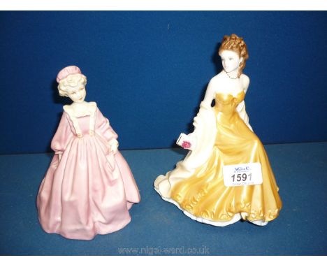 Two Royal Worcester figures; grandmothers dress 3081 and Golden wedding anniversary 'Golden Moments'.