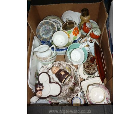 A quantity of china including a part Goebel condiment set, miscellaneous cups and saucers, Royal Albert daffodil pattern jug 