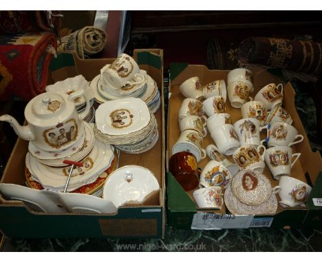 A large quantity of commemorative china plates saucers and cups,  including Queen Elizabeth coronation, Buckingham palace tri