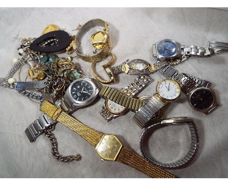 A good mixed lot of costume jewellery to include watches by Sekonda, Casio, Slazenger, Rotary, Splendex and similar