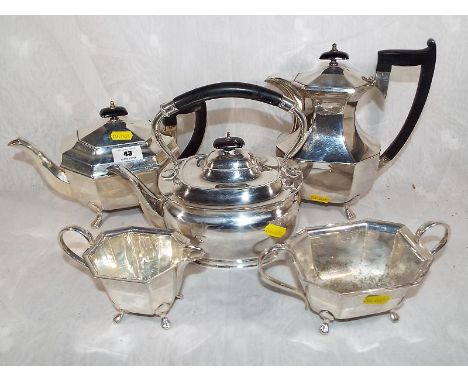 A plated tea / coffee service comprising 5 pieces with ebony handles