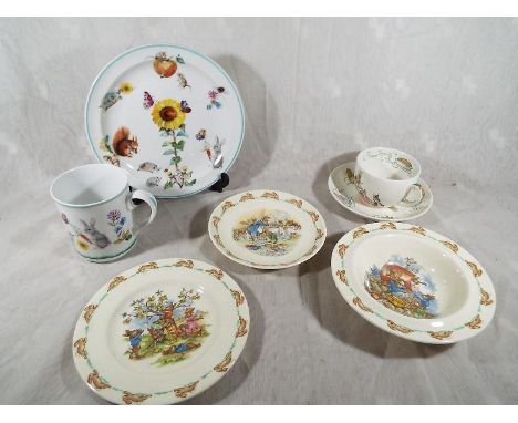 A small quantity of Wedgwood ceramics comprising a three piece Bunnykins set, a Peter Rabbit cup and saucer and a Skippety Ta