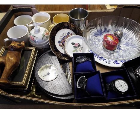 A mixed lot of ceramics, designer watches, a mantel clock and other