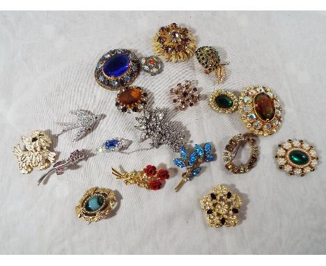 A collection of approximately 19 vintage costume brooches to include micro mosaic, Julianna style and similar