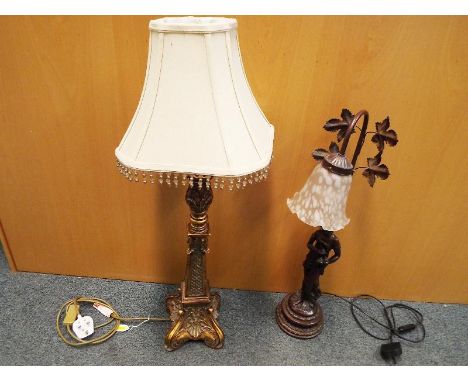 A good quality table lamp and a further table lamp depicting a lady on the pillar with a glass shade (2)