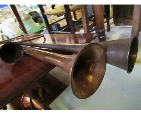 A collection of hunting horns