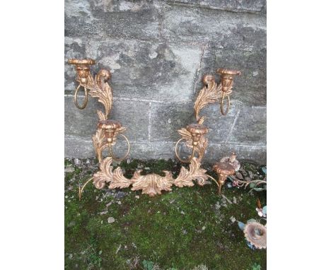 A gilt Italian six branch wall sconce, missing one fitting,&nbsp; together with a light fitting