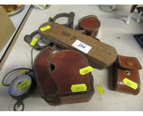 A collection of measuring instruments, some in leather cases, to include AMP meter and boxed Universal Map Measure, together 