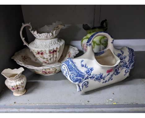 A rare Doulton Burslem Pottery Royles Patent Toilet Aquarius decorated in a blue transfer print floral pattern, factory stamp