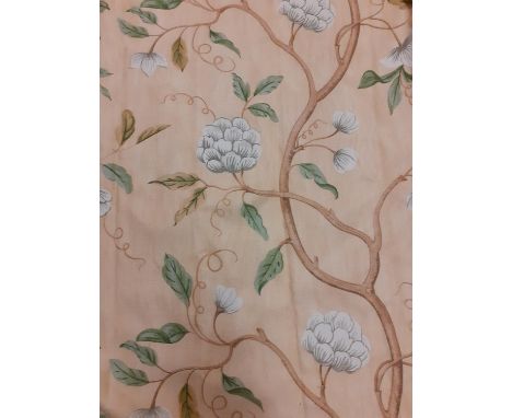 Colefax &amp; Fowler- A pair of full length curtains in the 'Snow Tree' design, having triple pleat heading, white lining and