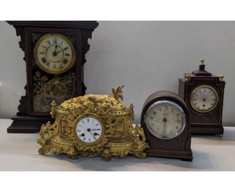 Four clocks to include a French gilt metal clock, Regency style mantel clock and othersLocation: 