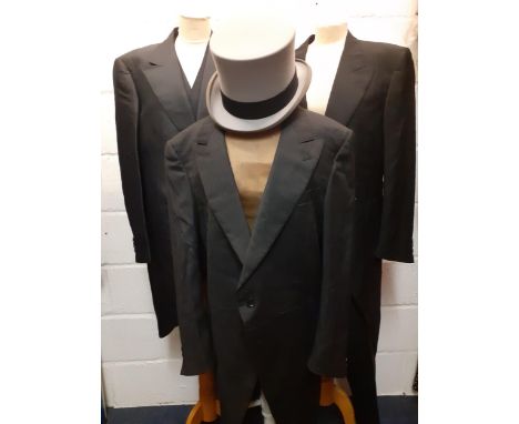 Three gents tails comprising 2 x Canali for Richard Gelding in  black, 42" chest and 1 x Palzilen charcoal silk mix with 1x w