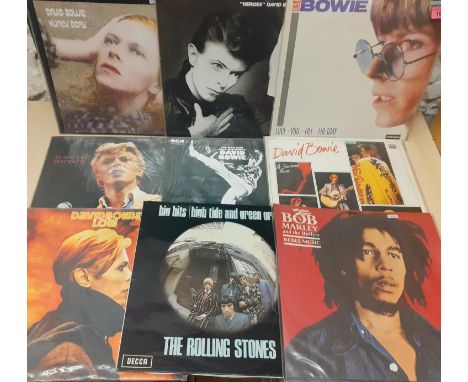 A quantity of 1970's and 1980's David Bowie LP's in protective sleeves together with other LP's including The Rolling Stones,