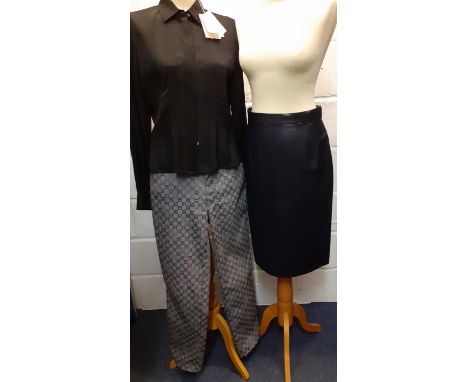 Burberrys, Valentino and Louis Feraud-Mixed designer clothing comprising a 1990's Burberrys ladies navy leather skirt, UK siz