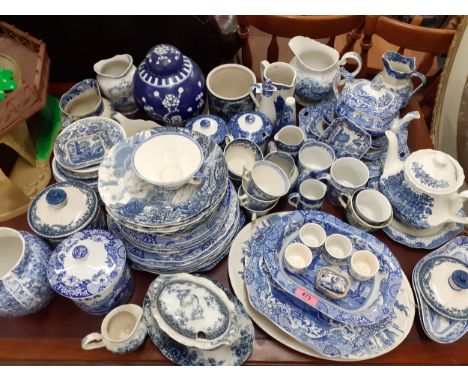 A quantity of 20th century blue and white tableware to include a Delft vase, Spode Italian pattern, Johnson Brothers bowls, a