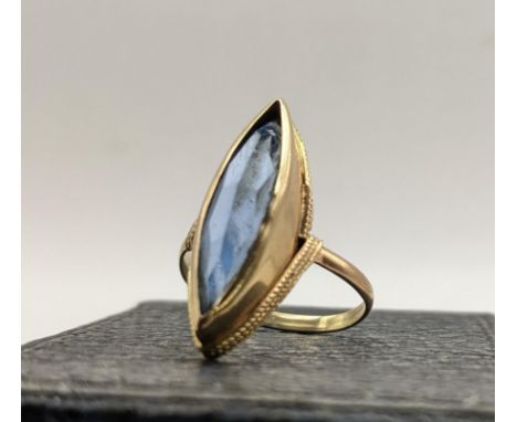 A 12ct gold Navette Ring set with a light blue coloured stone, the shank stamped 500, 4.9g total weightLocation: CAB2 