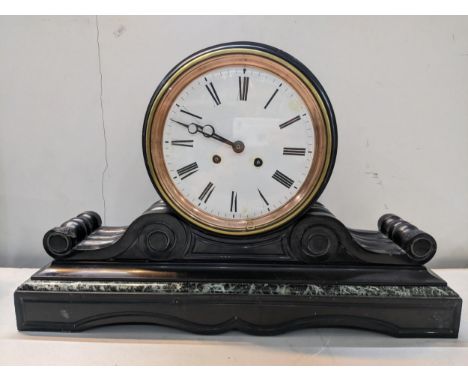 A large 19th century drum head mantel clock, the two train movement striking on a single bell, 36.5cm h x 56cm wLocation: 